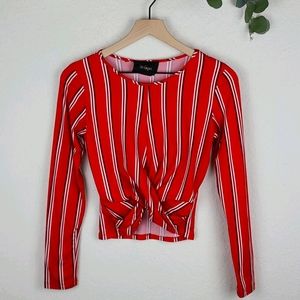Wishful Top Stripes Long Sleeve XS petite red crop